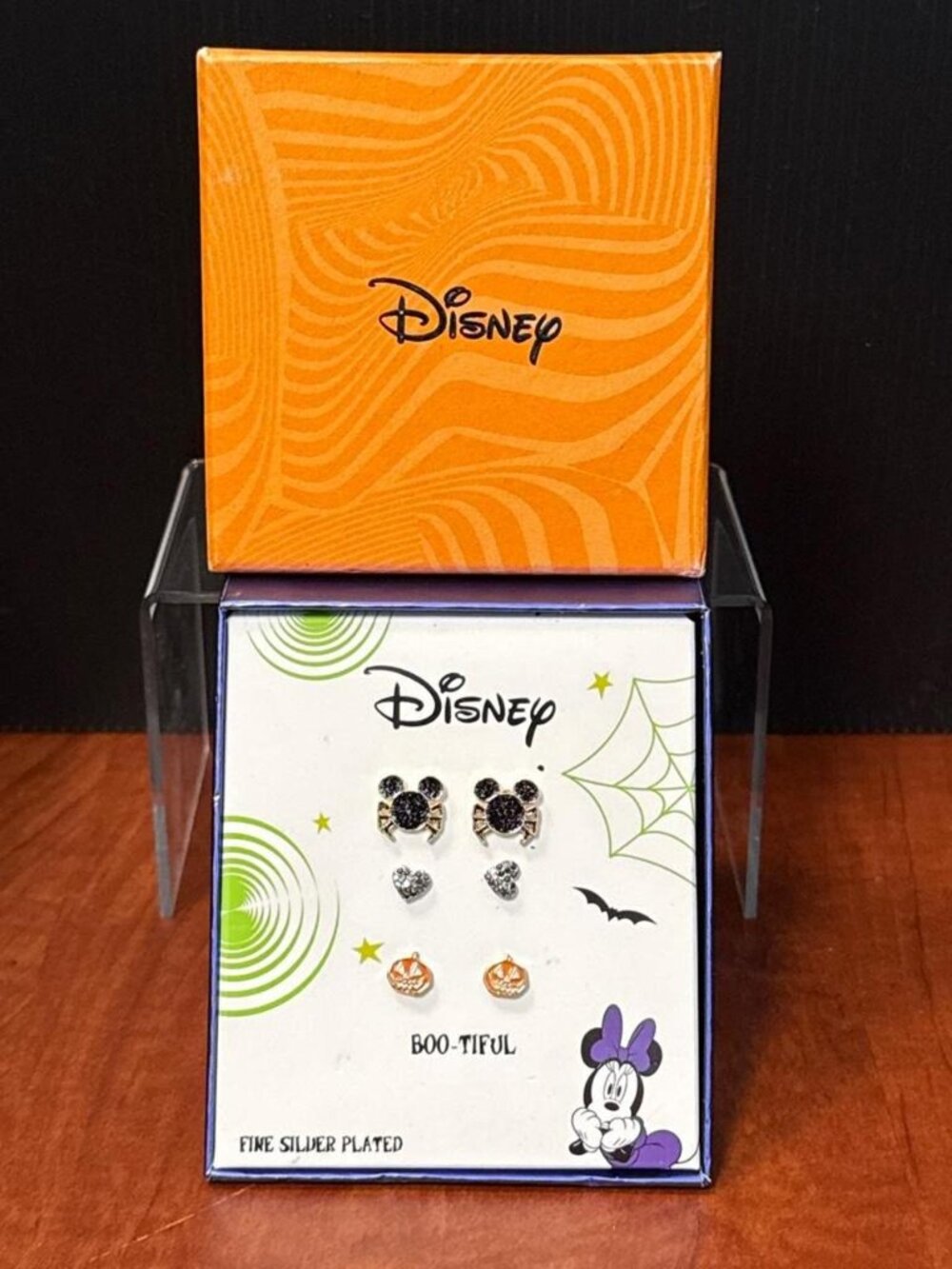 Disney “Boo-Tiful” Halloween 3-Pair Stud Earring Set – Fine Silver Plated – New